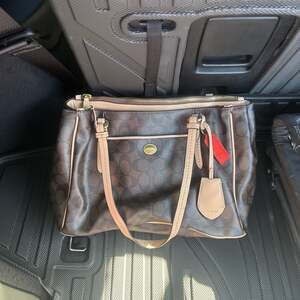 Coach Signature Peyton Double Zip Carryall Shoulder Bag Purse Brown F26187